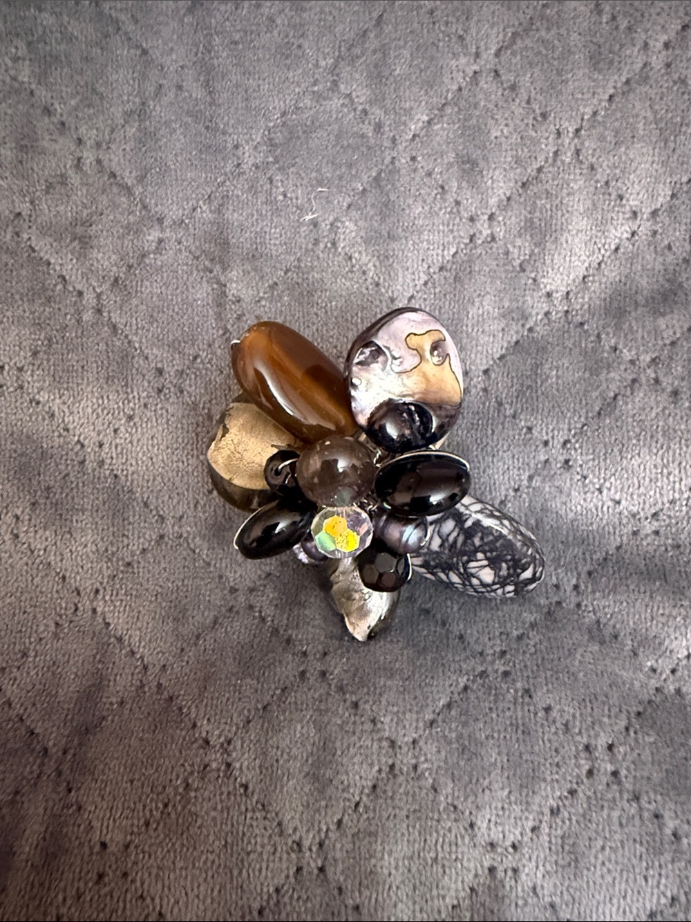 Handcrafted Black and Brown Floral Statement Ring